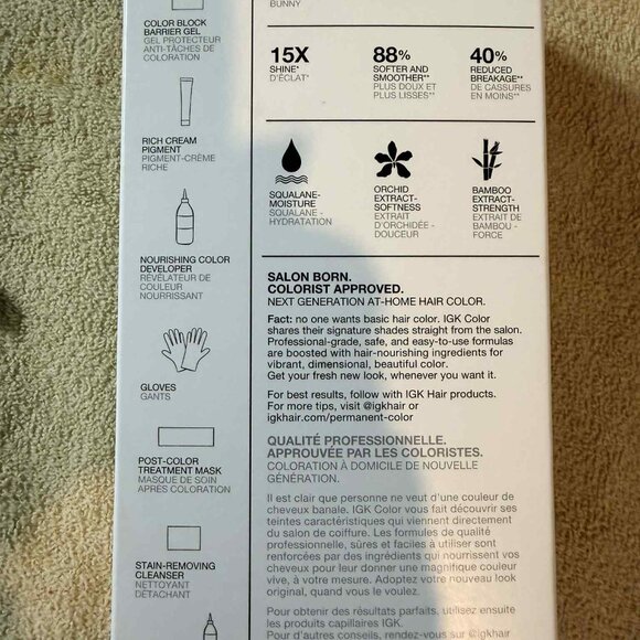 BRAND NEW- IGK Permanent Hair Color Kit - "RG - FRENCH ROSE" (Light Rosy Blonde) - Picture 4 of 7